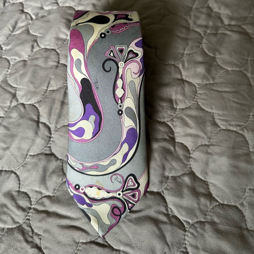 Vintage Emilio Pucci Purple and Gray Multicolor Silk Tie